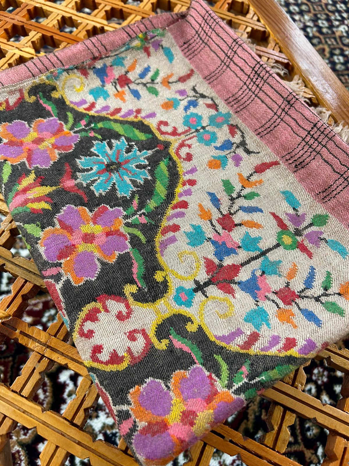 Gulabdaar Double Color Pure Handmade Kashmir Pashmina Kani 80x40 inches Kani