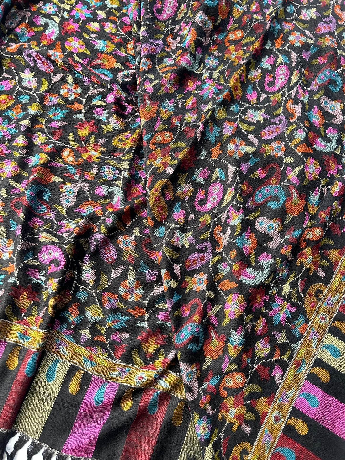 Carbon Black Pure Pashmina Lady size 80x40 inches Handmade Kani Shawl.