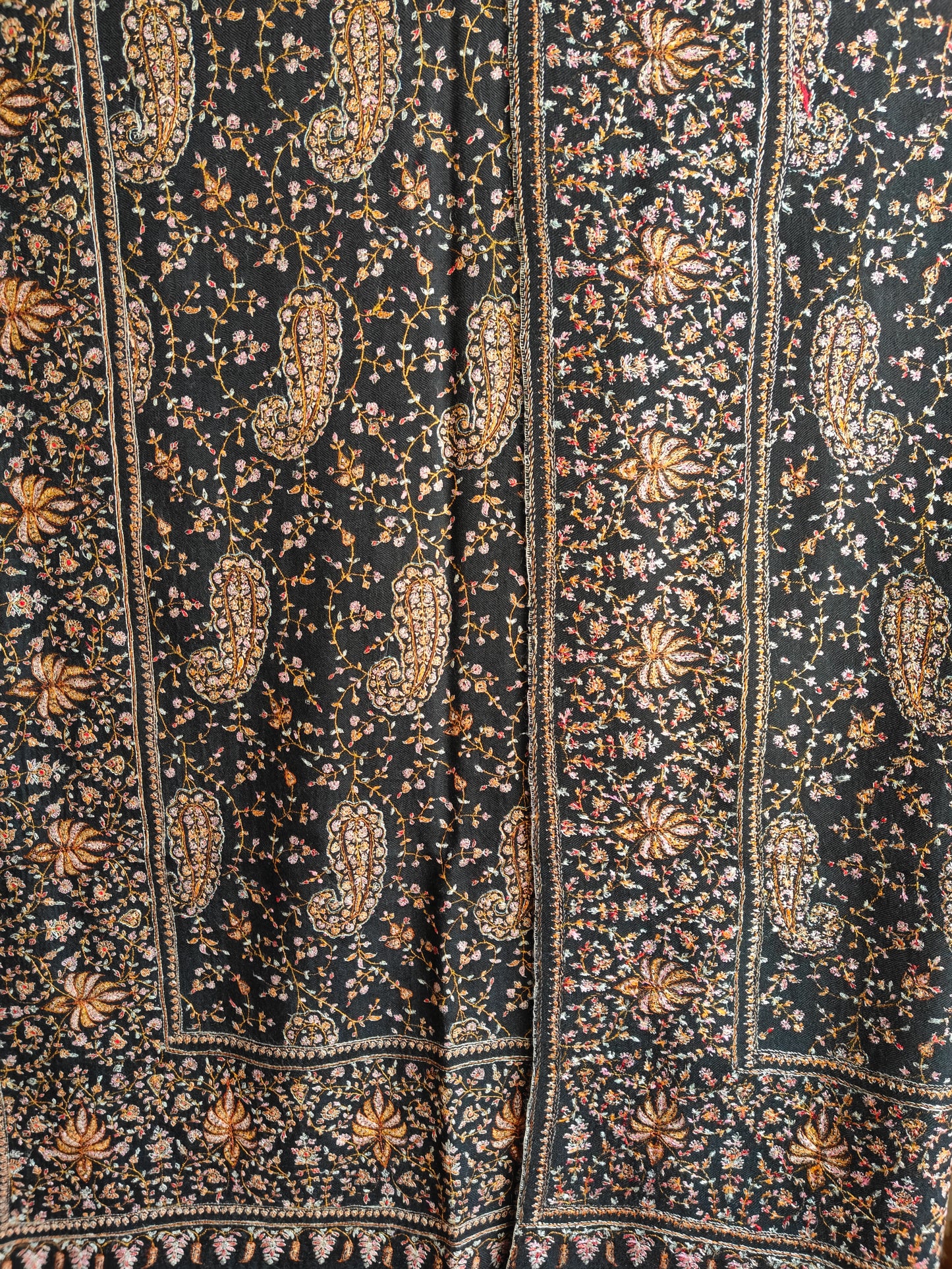 Carbon Black Timeless Collector's Exclusive Pure Pashmina Wrap, Handmade Kashmir Sozni Embroidered Shawl