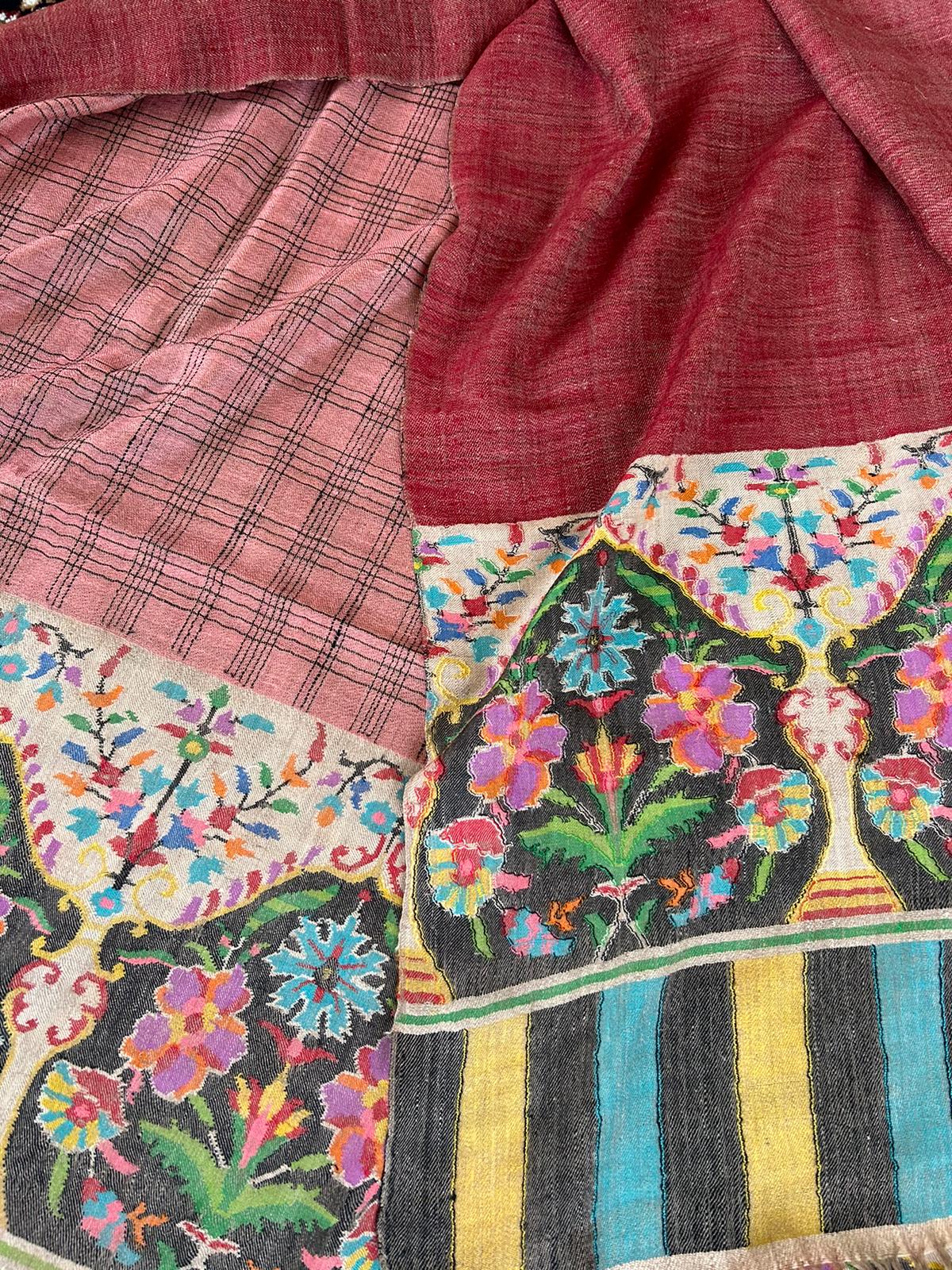 Gulabdaar Double Color Pure Handmade Kashmir Pashmina Kani 80x40 inches Kani