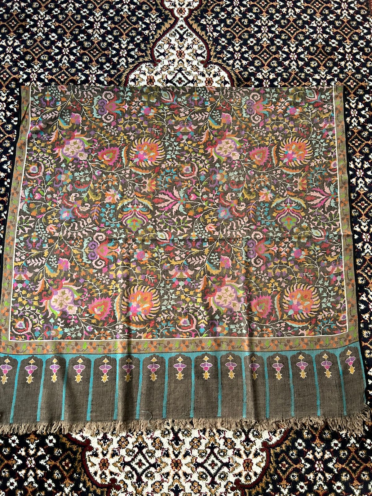 Carbon Black Pure Kashmir Handmade 80x40 inches Cashmere Pashmina Kani Jamawar Shawl