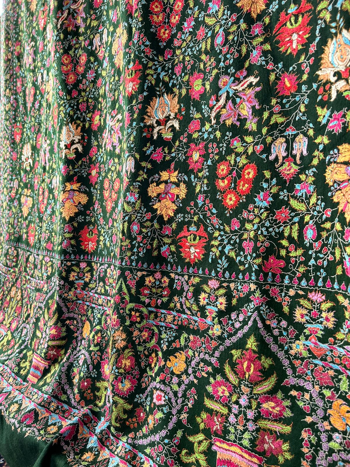 Collector's edition Paisley pattern old Dark Green Handmade Pure Cashmere Pashmina Gents Size Jamawar