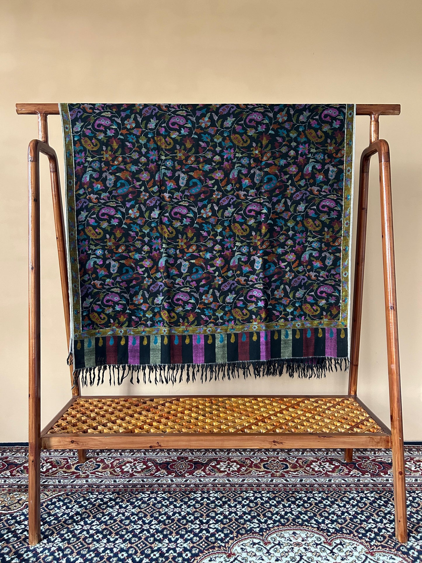 Carbon Black Pure Pashmina Lady size 80x40 inches Handmade Kani Shawl.