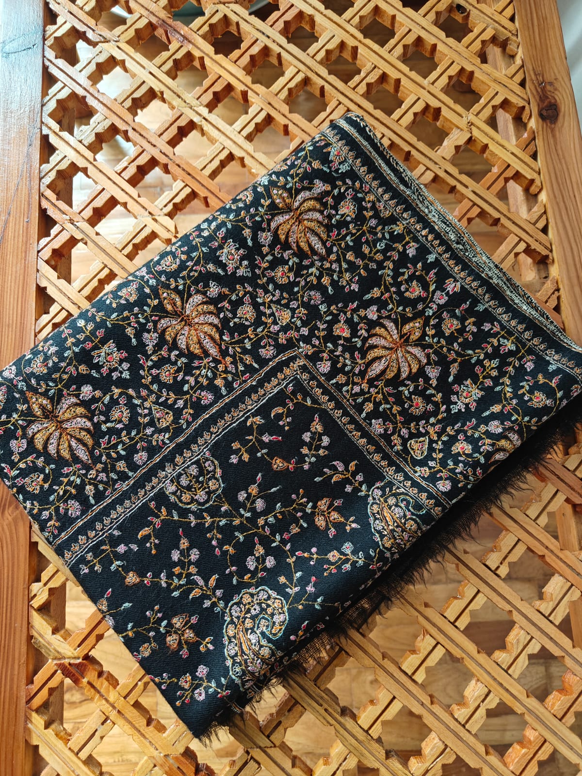 Qr Tagged Carbon Black Timeless Collector's Exclusive Pure Pashmina Wrap, Handmade Kashmir Sozni Embroidered Shawl