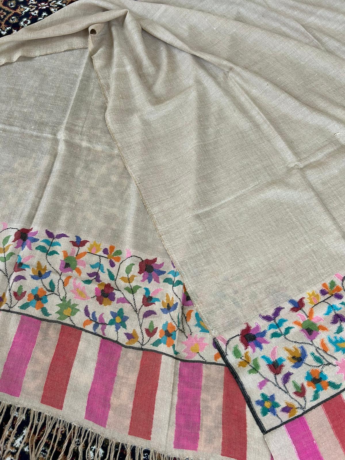 Natural Zati Color Pure Kashmir Pashmina Handmade Half kani Shawl