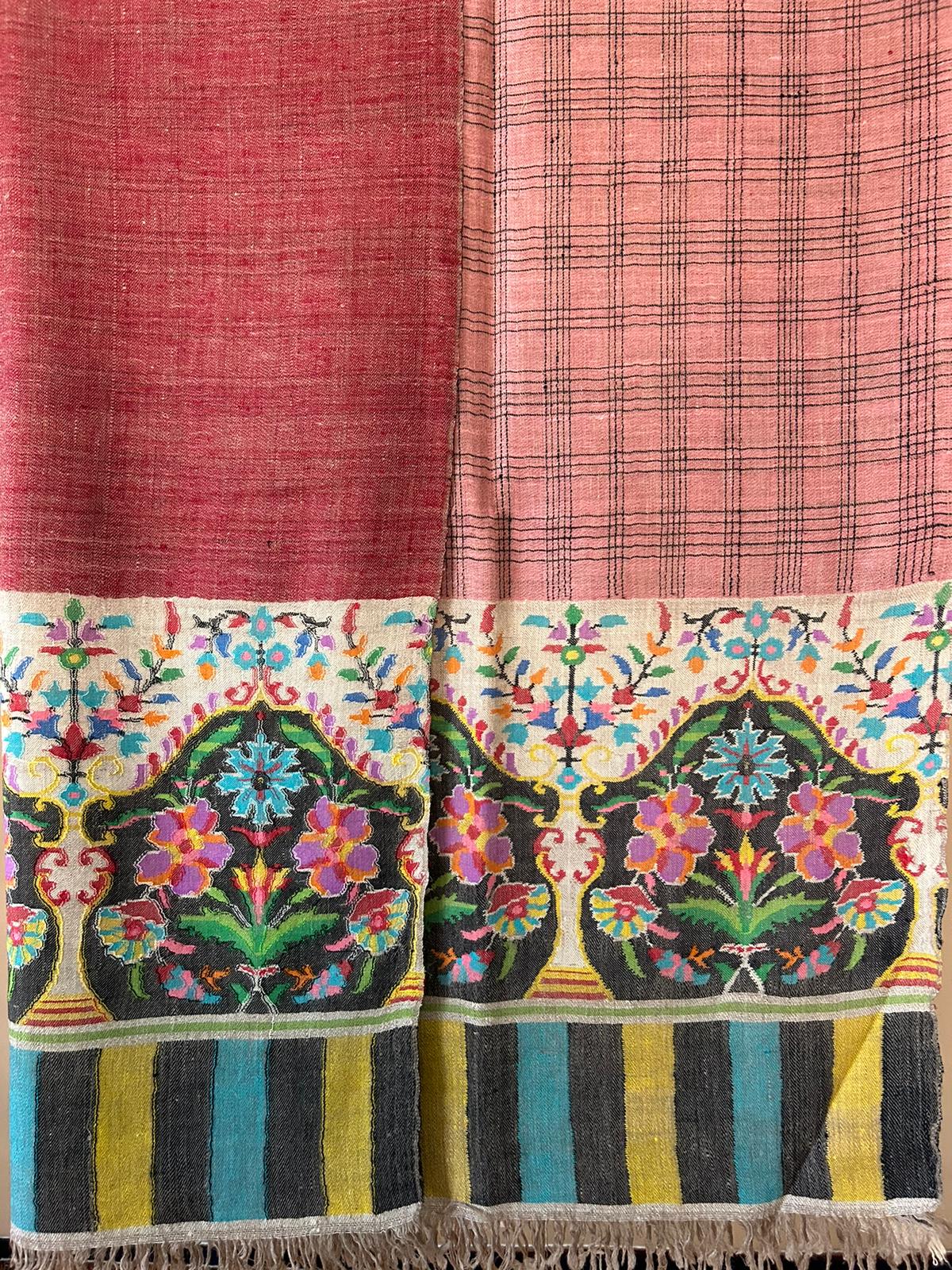 Gulabdaar Double Color Pure Handmade Kashmir Pashmina Kani 80x40 inches Kani