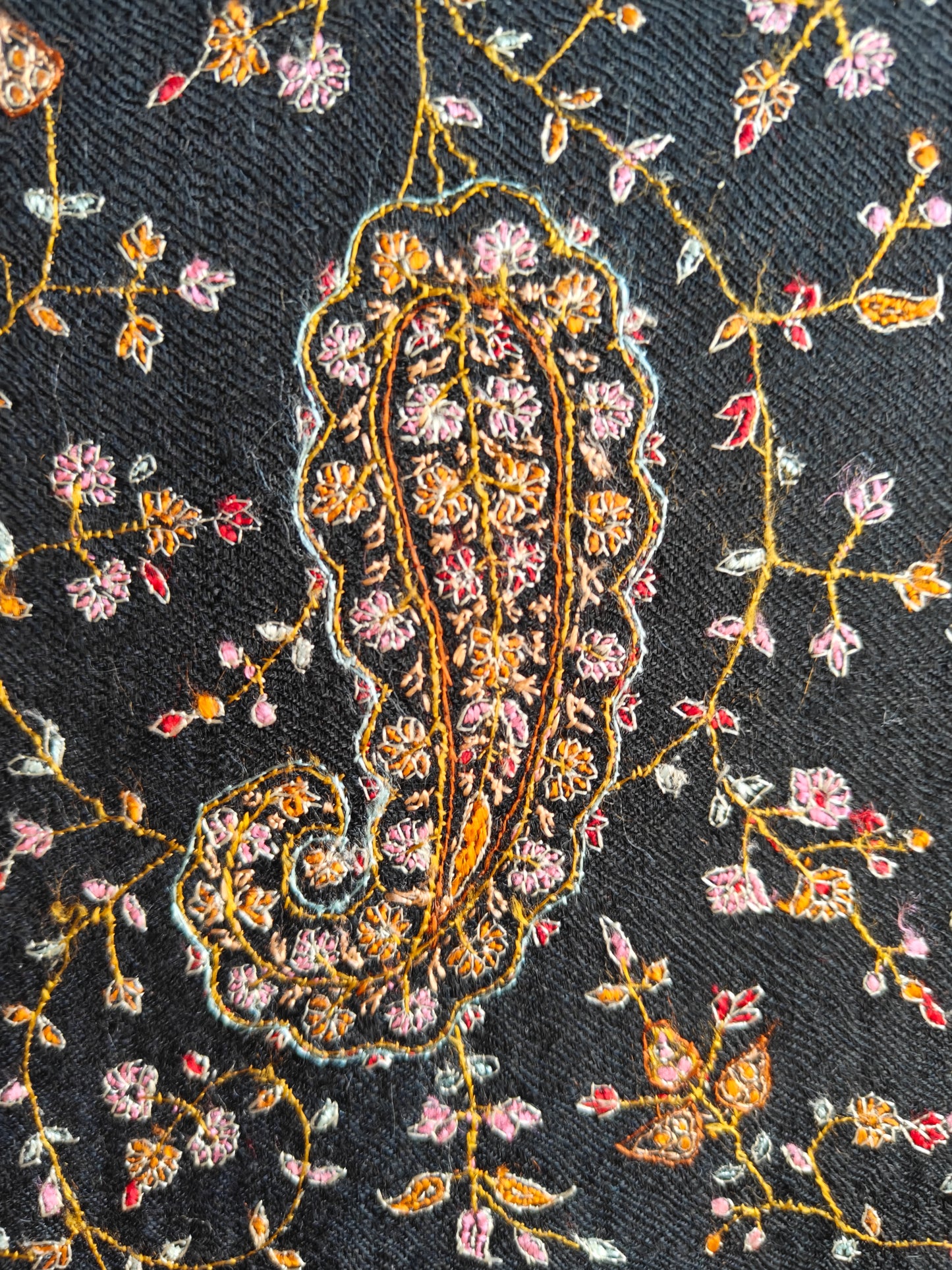 Carbon Black Timeless Collector's Exclusive Pure Pashmina Wrap, Handmade Kashmir Sozni Embroidered Shawl