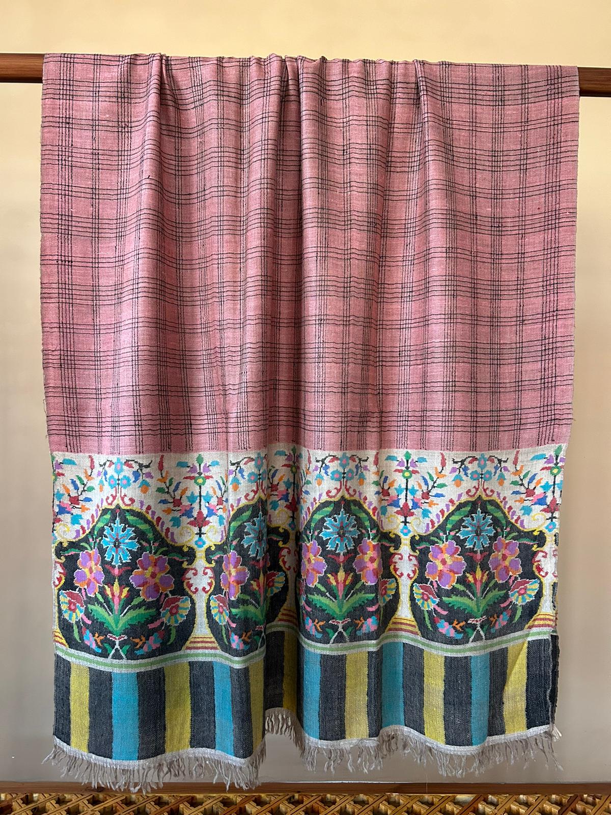 Gulabdaar Double Color Pure Handmade Kashmir Pashmina Kani 80x40 inches Kani