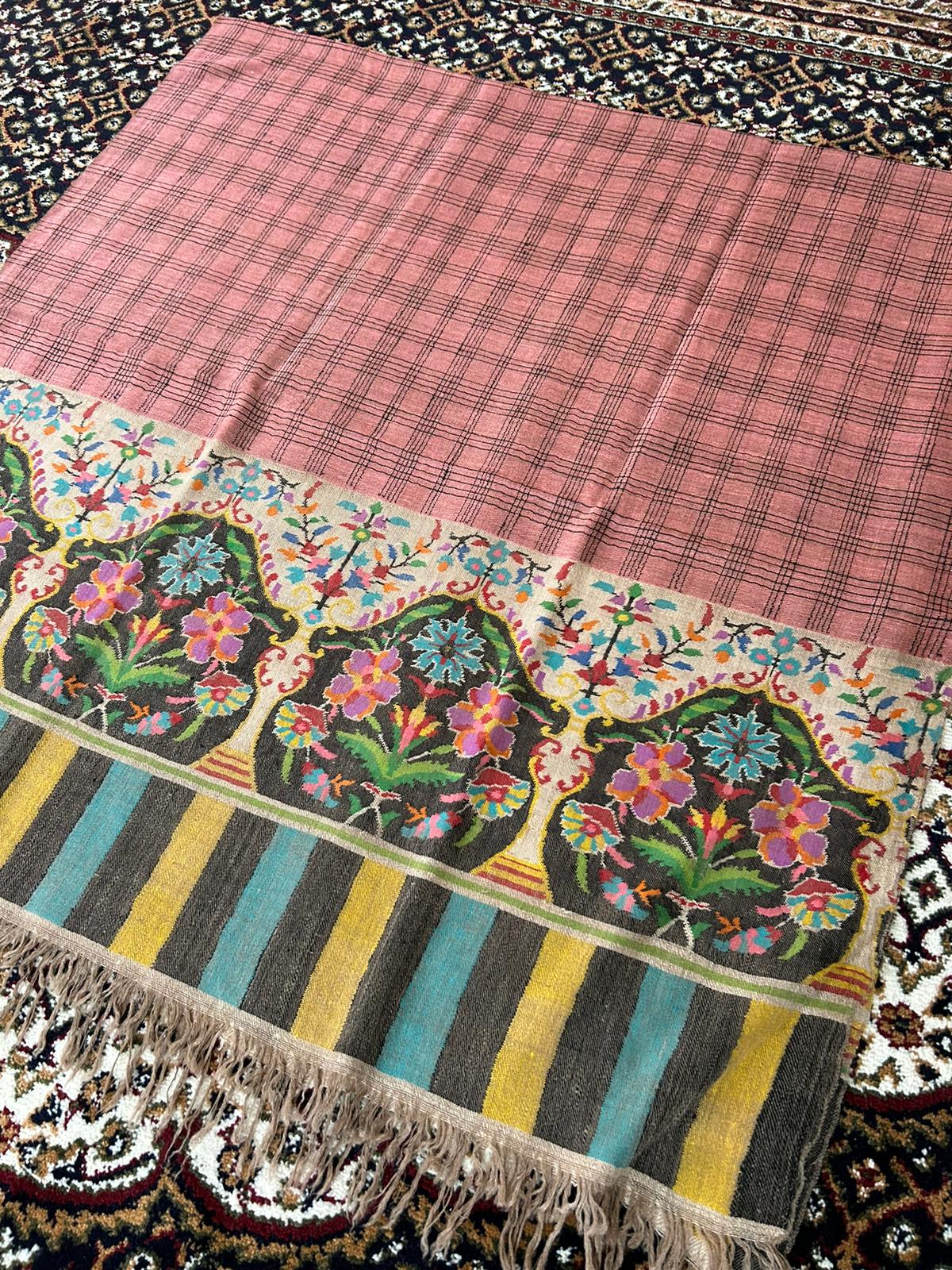 Gulabdaar Double Color Pure Handmade Kashmir Pashmina Kani 80x40 inches Kani
