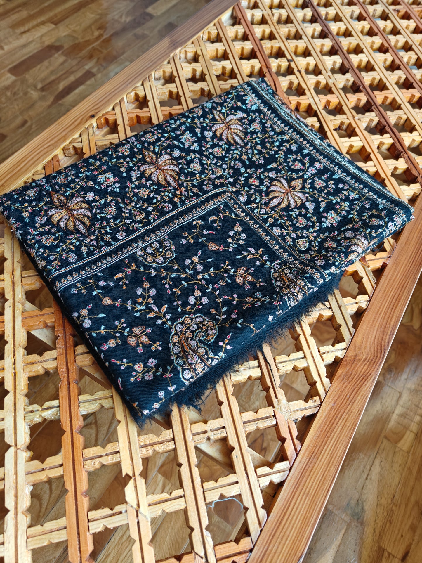 Carbon Black Timeless Collector's Exclusive Pure Pashmina Wrap, Handmade Kashmir Sozni Embroidered Shawl