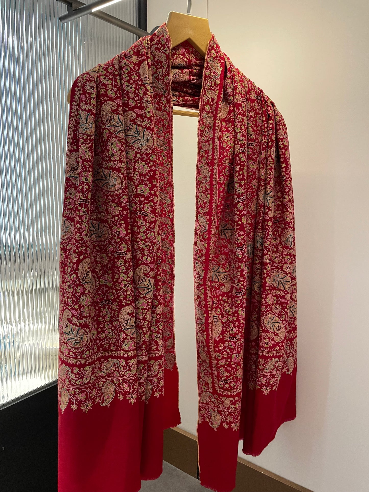 Badaamdar Collector's Exclusive Premium Pashmina Red Handmade Luxury Sozni Embroidered Cashmere Wrap/Shawl