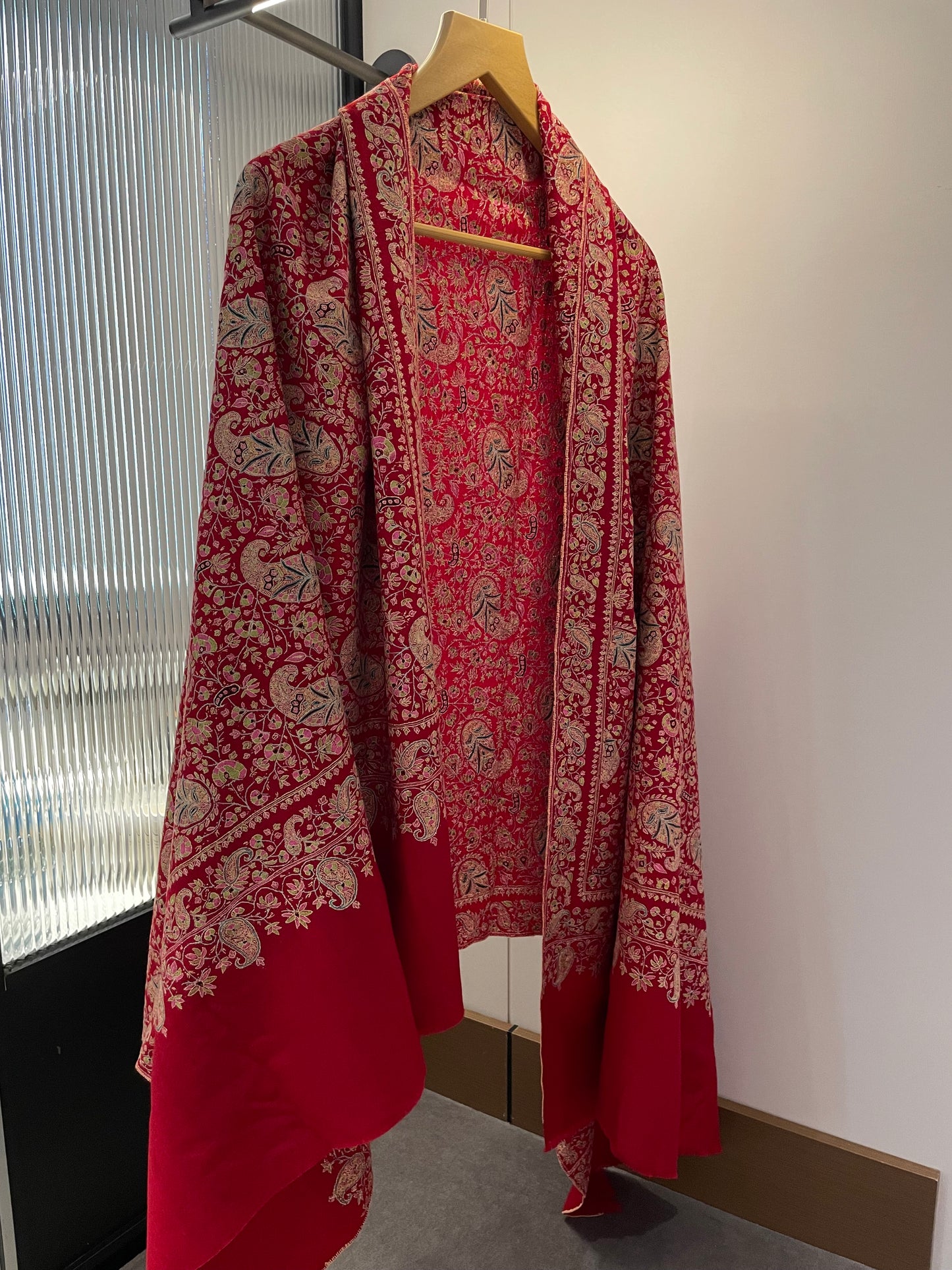 Badaamdar Collector's Exclusive Premium Pashmina Red Handmade Luxury Sozni Embroidered Cashmere Wrap/Shawl