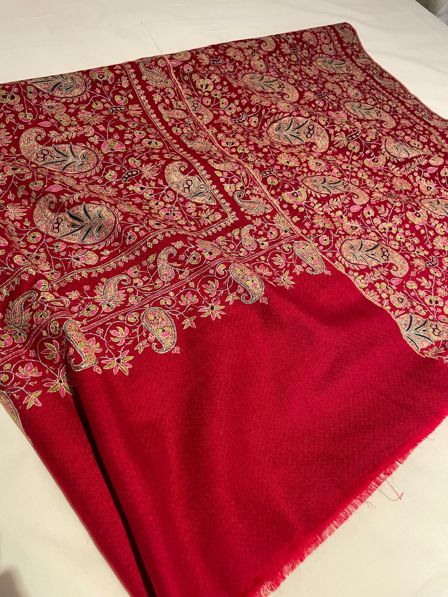 Badaamdar Collector's Exclusive Premium Pashmina Red Handmade Luxury Sozni Embroidered Cashmere Wrap/Shawl