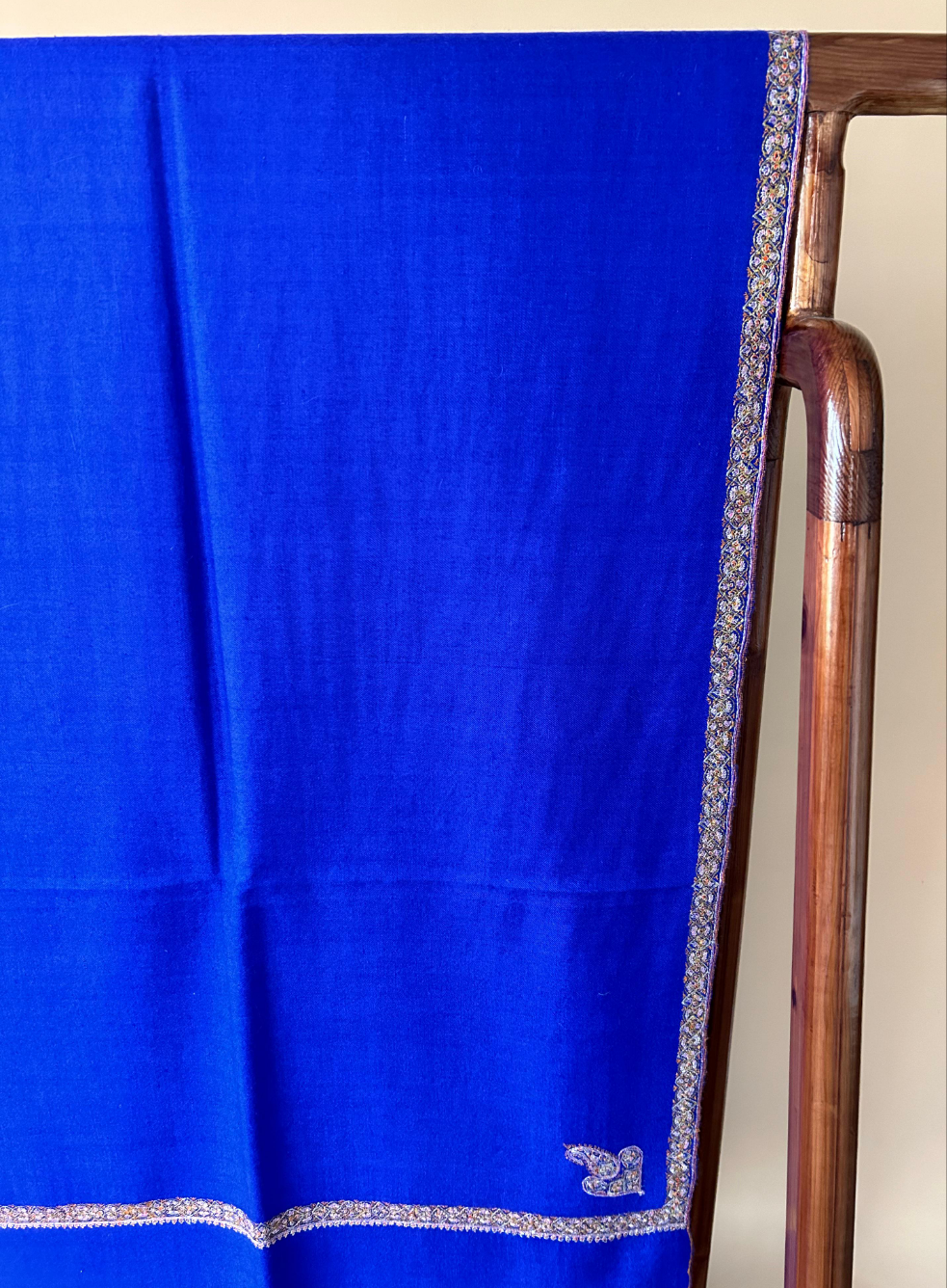 Royal Blue Pure Cashmere Handmade Pashmina Hashidar Sozni Embroidered Shawl