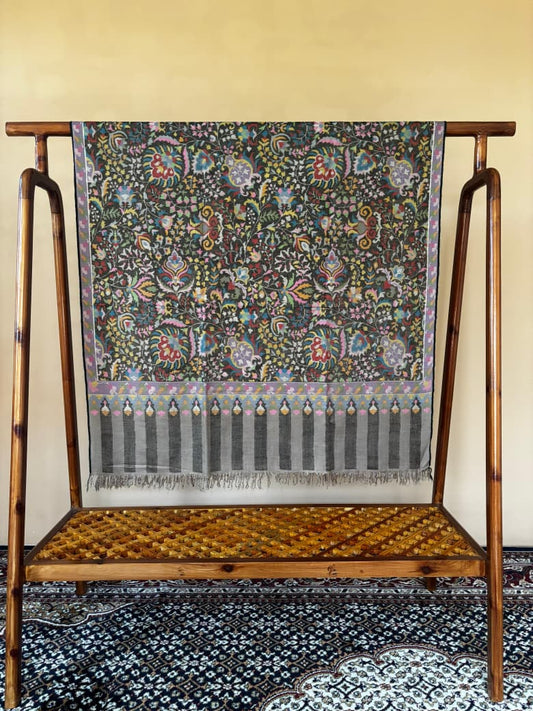 Charcoal Grey Masterpiece Kani Pashmina Shawl Timeless Wrap Collector's Exclusive Handmade Handwoven S.S