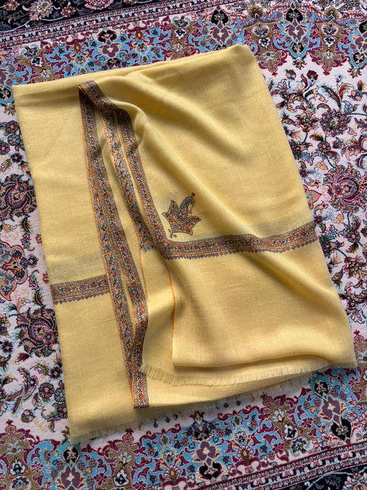 Ginger Yellow Pashmina Cashmere Silk Embroidery Hashidar