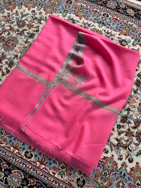 Baby Pink Pure Cashmere Pashmina Silk Embroidery Hashidar Shawl
