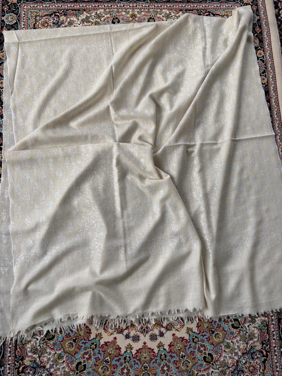 Tone on Tone Pure Cashmere Pashmina Sozni Embroidery Jaal Shawl