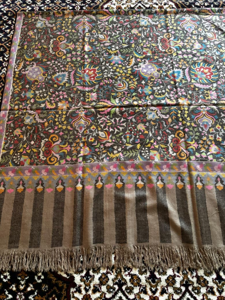 Charcoal Grey Masterpiece Kani Pashmina Shawl Timeless Wrap Collector's Exclusive Handmade Handwoven S.S