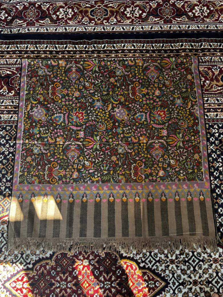 Charcoal Grey Masterpiece Kani Pashmina Shawl Timeless Wrap Collector's Exclusive Handmade Handwoven S.S