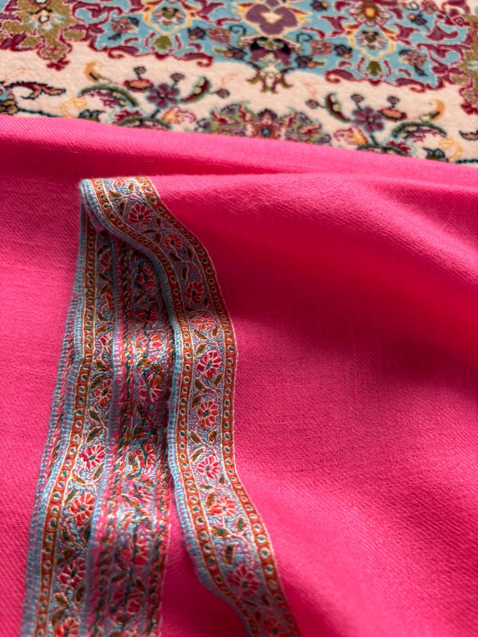 Baby Pink Pure Cashmere Pashmina Silk Embroidery Hashidar Shawl
