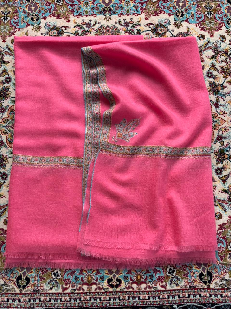 Baby Pink Pure Cashmere Pashmina Silk Embroidery Hashidar Shawl