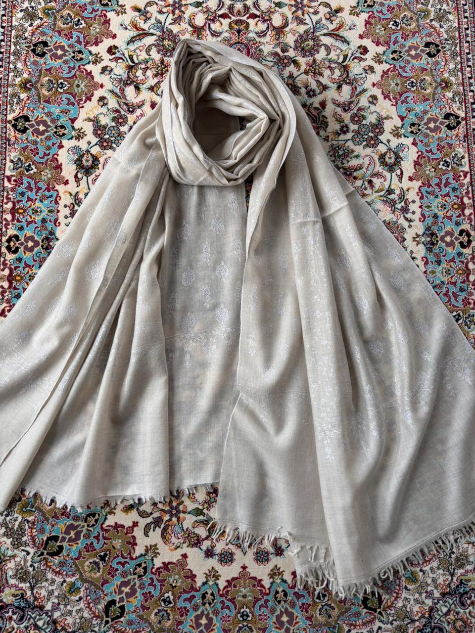 Tone on Tone Pure Cashmere Pashmina Sozni Embroidery Jaal Shawl