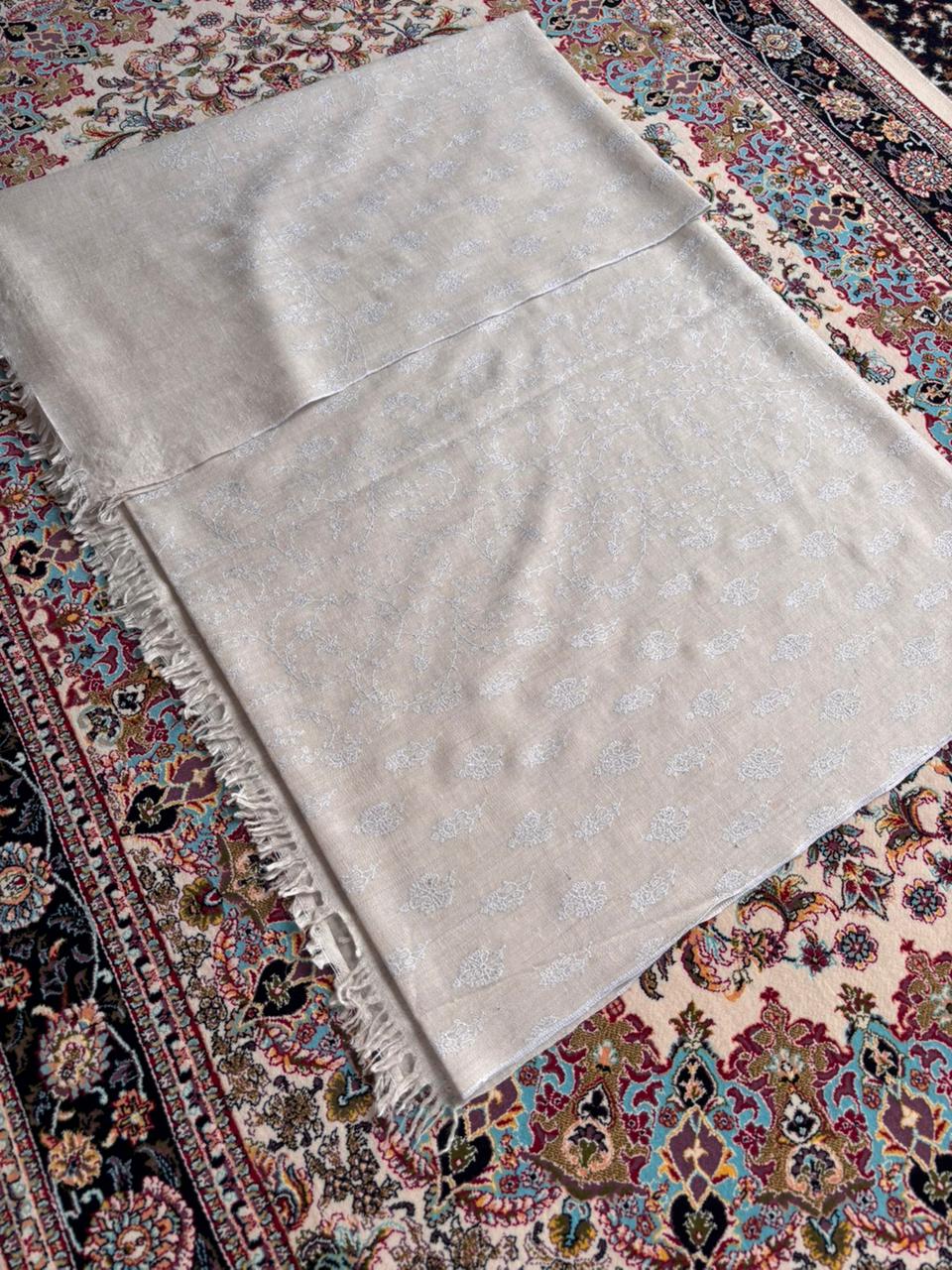 Tone on Tone Pure Cashmere Pashmina Sozni Embroidery Jaal Shawl