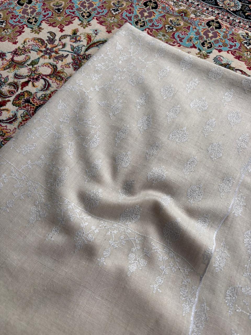 Tone on Tone Pure Cashmere Pashmina Sozni Embroidery Jaal Shawl