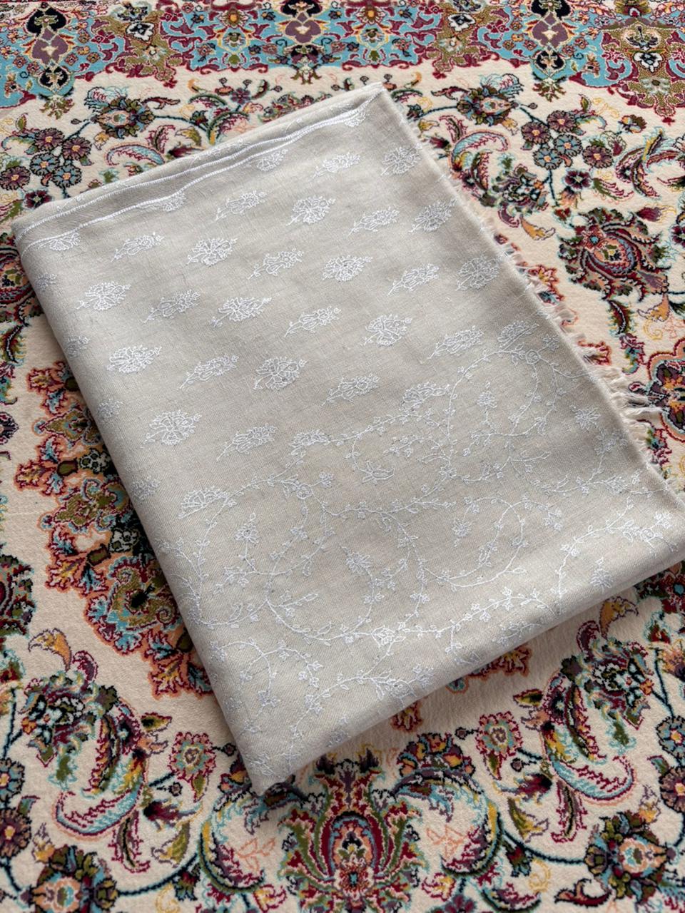 Tone on Tone Pure Cashmere Pashmina Sozni Embroidery Jaal Shawl