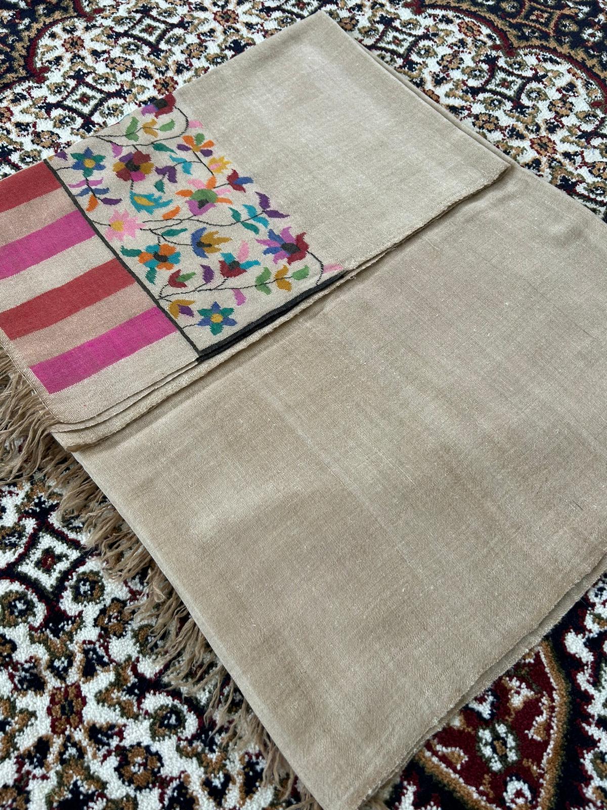 Natural Zati Color Pure Kashmir Pashmina Handmade Half kani Shawl