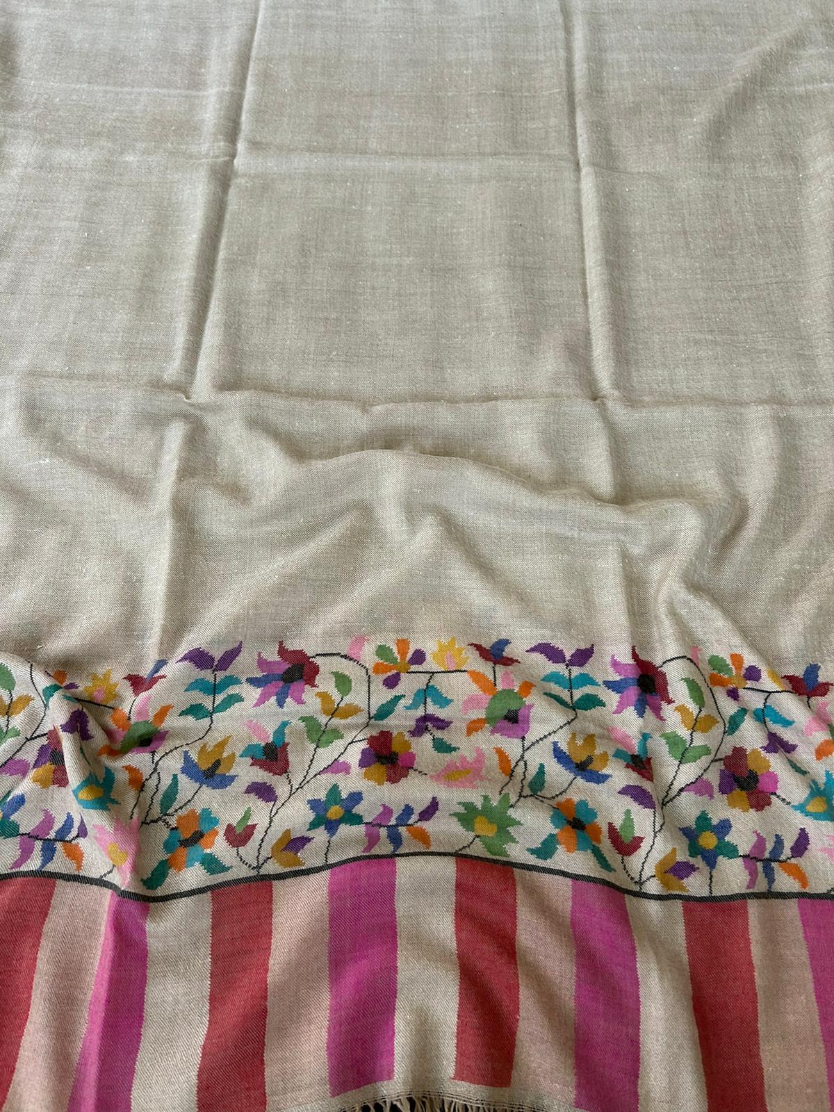 Natural Zati Color Pure Kashmir Pashmina Handmade Half kani Shawl