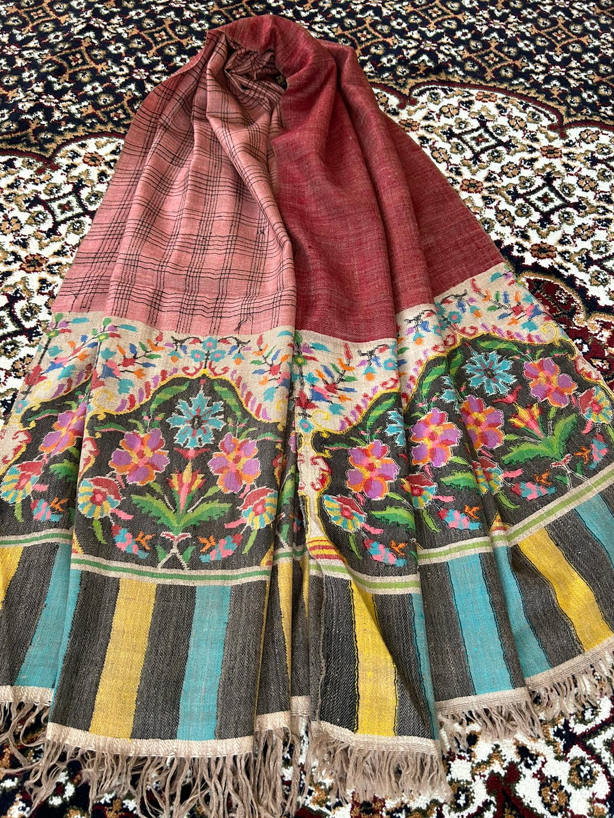 Gulabdaar Double Color Pure Handmade Kashmir Pashmina Kani 80x40 inches Kani