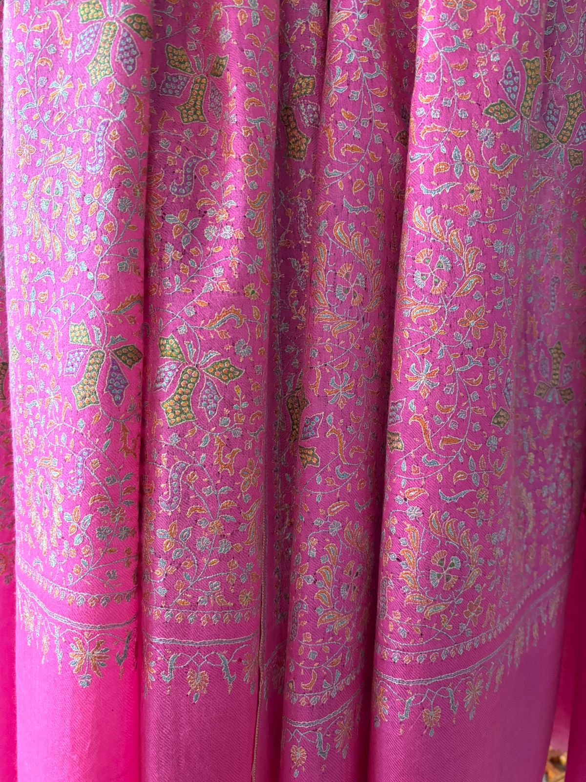 Pashmina Rose Pink Silk Embroidery Lightweight Handmade Sozni Jamawar Shawl