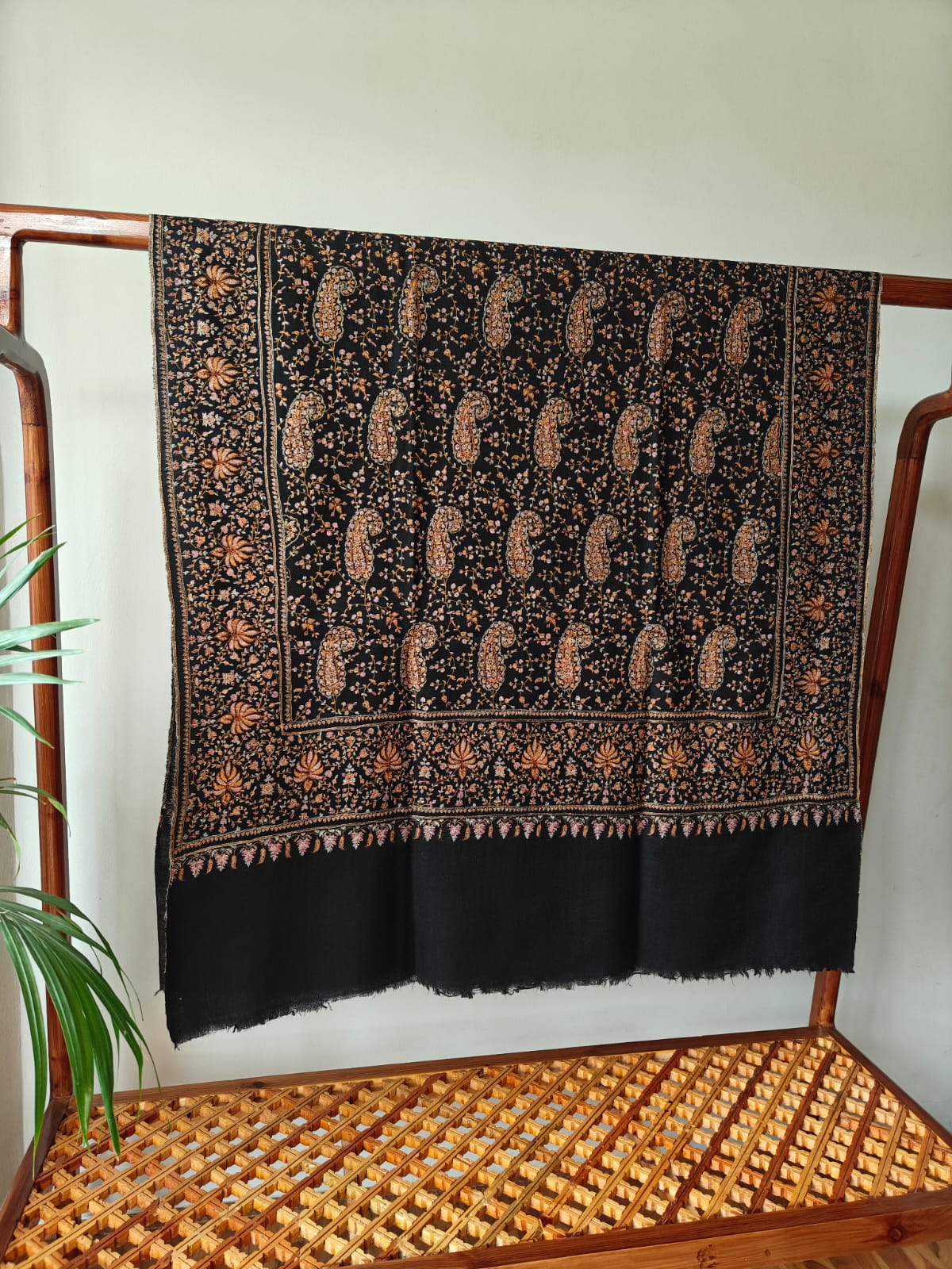 Qr Tagged Carbon Black Timeless Collector's Exclusive Pure Pashmina Wrap, Handmade Kashmir Sozni Embroidered Shawl