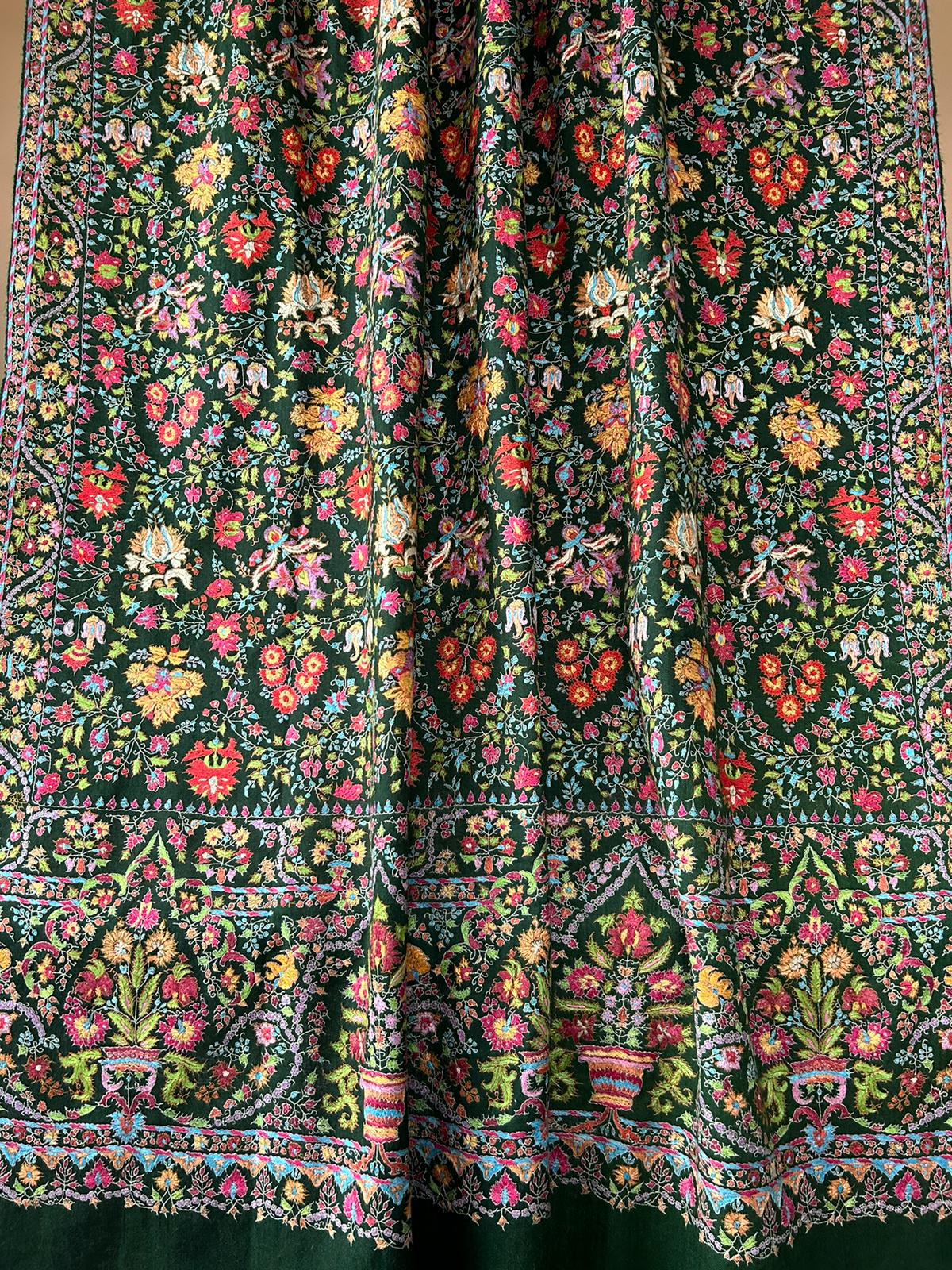 Collector's edition Paisley pattern old Dark Green Handmade Pure Cashmere Pashmina Gents Size Jamawar