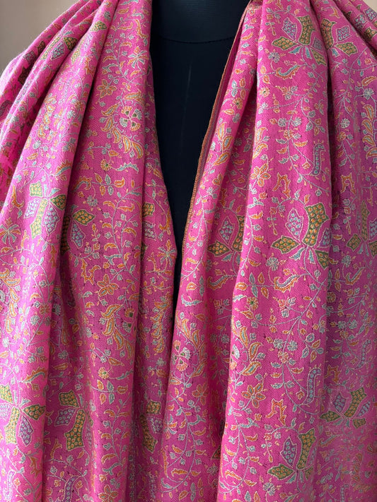 Pashmina Rose Pink Silk Embroidery Lightweight Handmade Sozni Jamawar Shawl