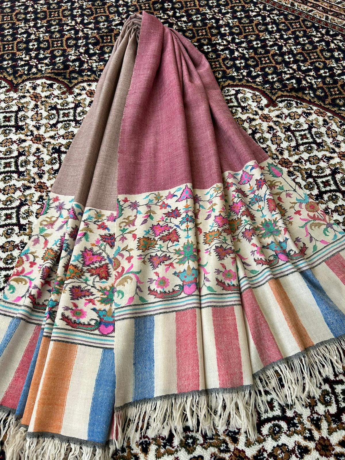 Pure Kashmir Pashmina Handmade Double Color 80x40 inches Half kani shawl