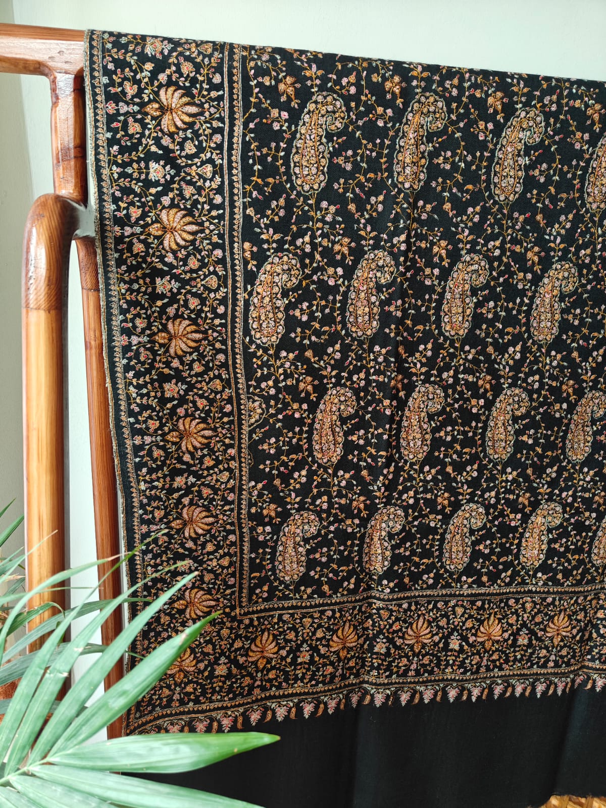 Qr Tagged Carbon Black Timeless Collector's Exclusive Pure Pashmina Wrap, Handmade Kashmir Sozni Embroidered Shawl