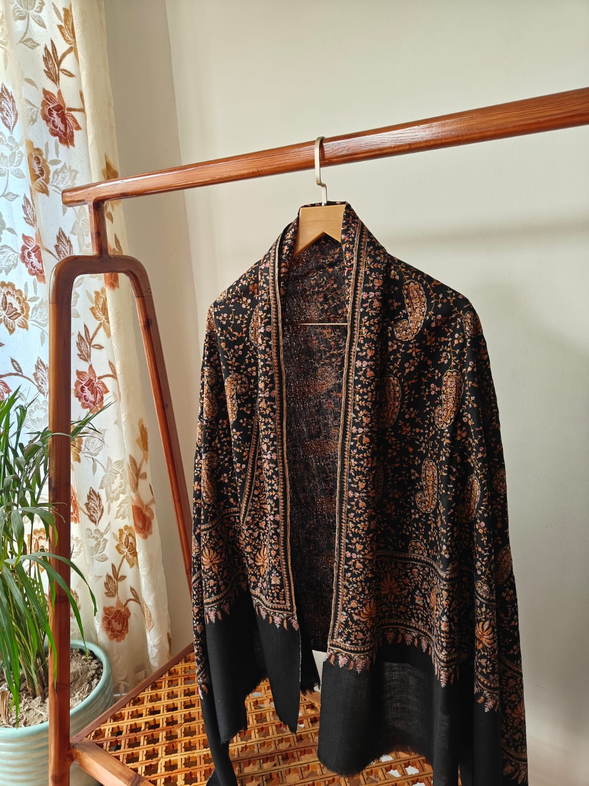 Qr Tagged Carbon Black Timeless Collector's Exclusive Pure Pashmina Wrap, Handmade Kashmir Sozni Embroidered Shawl